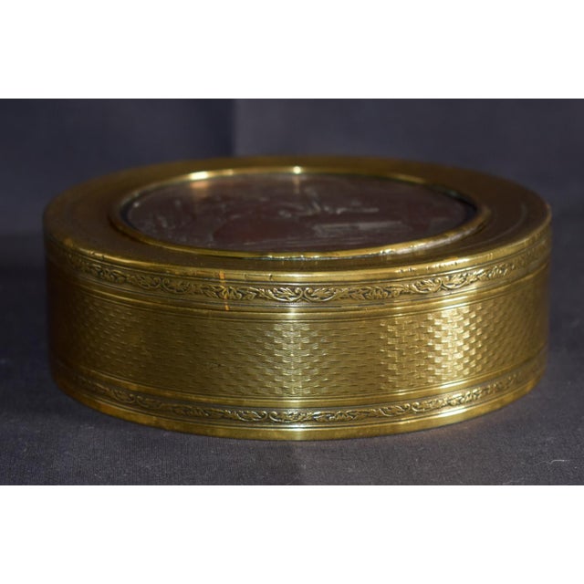 Antique Mixed Metal Trinket Box French Lid Brass Copper Le Message Relief For Sale - Image 13 of 18