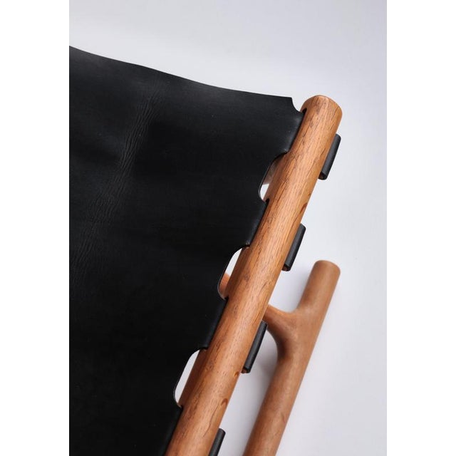 Danish Modern Gold Hill Stool in Oak and Black Leather attributed to Poul Hundevad, 1960 For Sale - Image 3 of 17