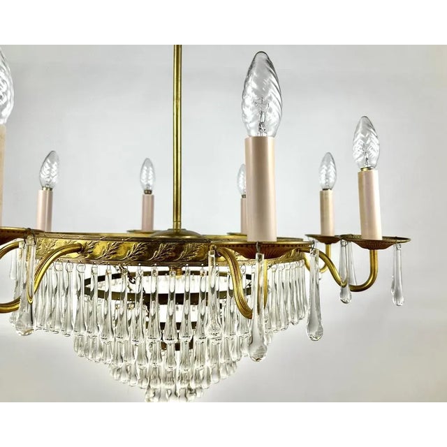 Vintage French Cascading Crystal and Brass Chandelier, 1960s For Sale - Image 9 of 11