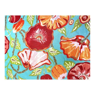 3/4 Yard Thibaut Nassau Aqua Resort Floral Linen Cotton Fabric For Sale