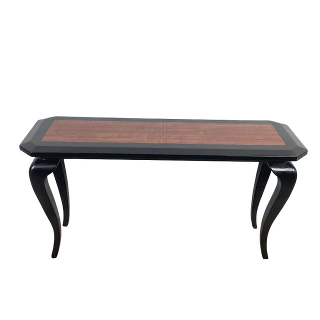 Postmodern Vintage Postmodern Black Lacquer Console Table | Sculptural Leg Sofa Table For Sale - Image 3 of 18