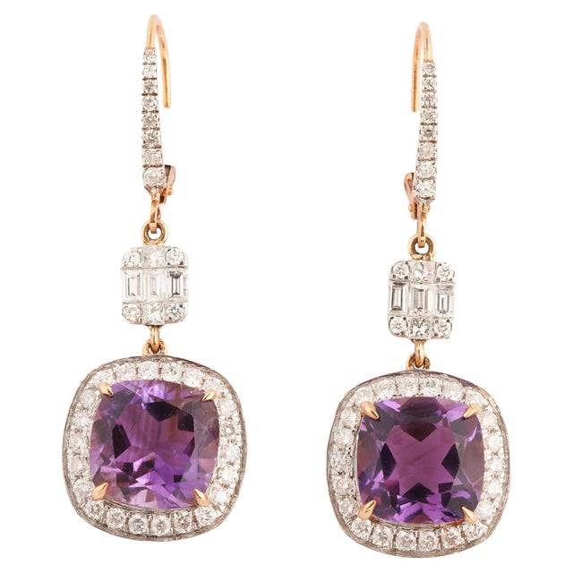 Early 21st Century Natural amethyst 8.86cts & diamond 1.41cts earring in 18k gold For Sale - Image 5 of 18
