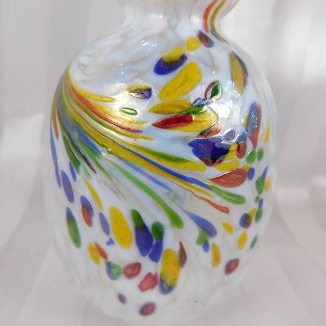 1980s White and Multicolor Art Glass Perfume Bottle For Sale - Image 4 of 8