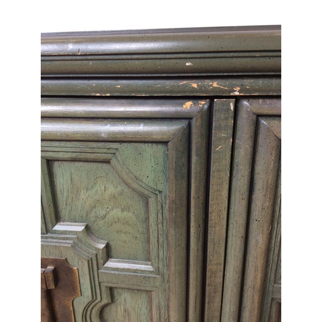 1960s Mid Century Modern Jade Credenza With Unique Brass Hardware For Sale - Image 5 of 18