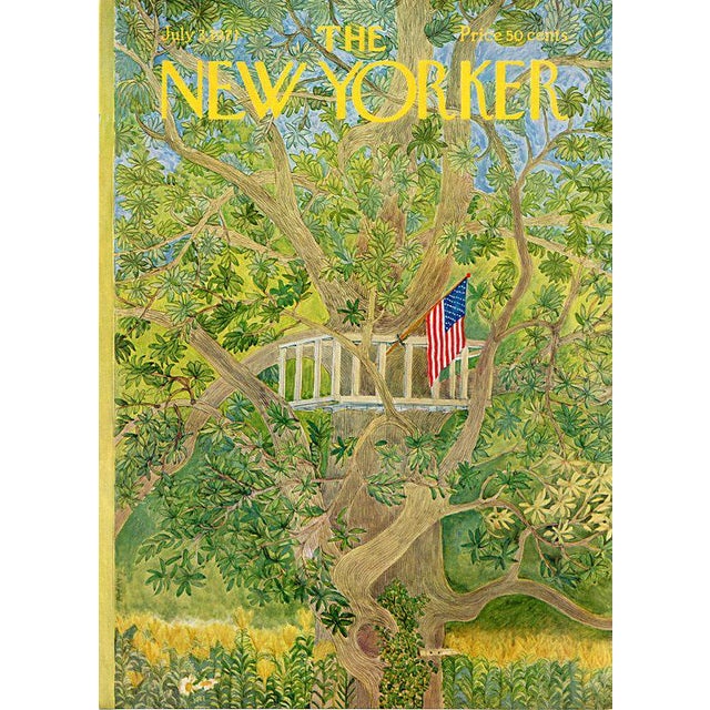 Original vintage New Yorker magazine cover dated July 3, 1971 featuring a July 4th theme. Cover illustration by Ilonka...