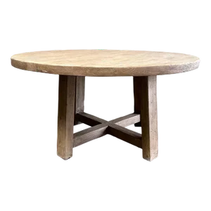 Custom Made Reclaimed Elm Wood Round Dining Table