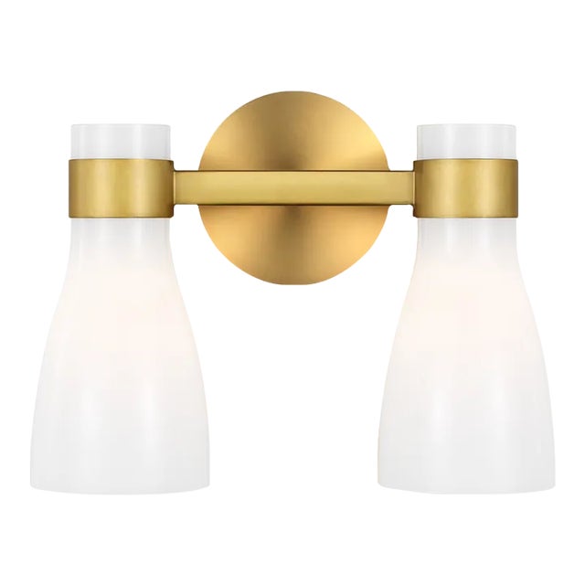 AERIN By Visual Comfort Studio Moritz 2-Light Vanity Sconce in Burnished Brass with Milk White Glass For Sale
