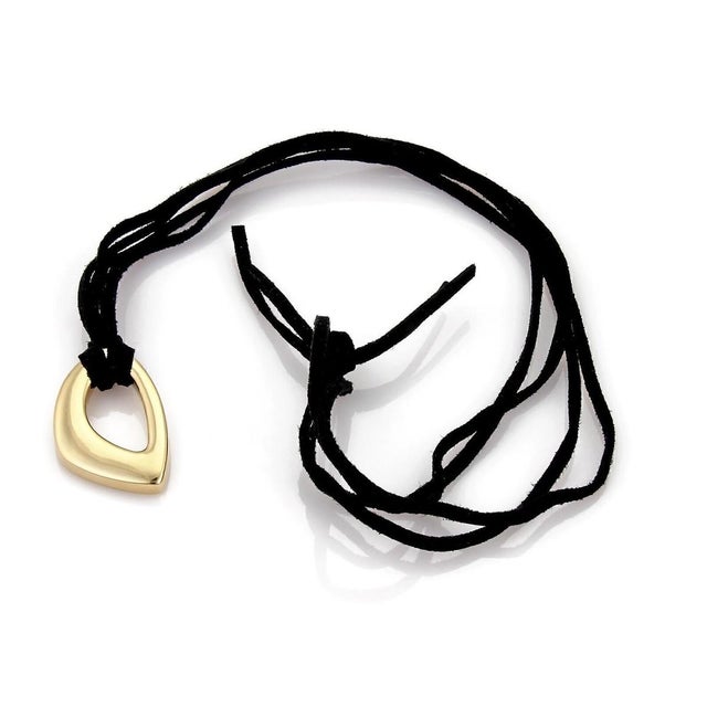Contemporary Mid 20th Century Open 18k Yellow Gold Pendant & Suede Cord Necklace For Sale - Image 3 of 6