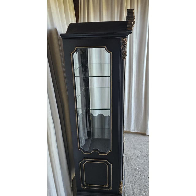 Black 1960s Black, Rococo Style Vitrine Cabinet, French Reproduction Curio Cabinet For Sale - Image 8 of 18