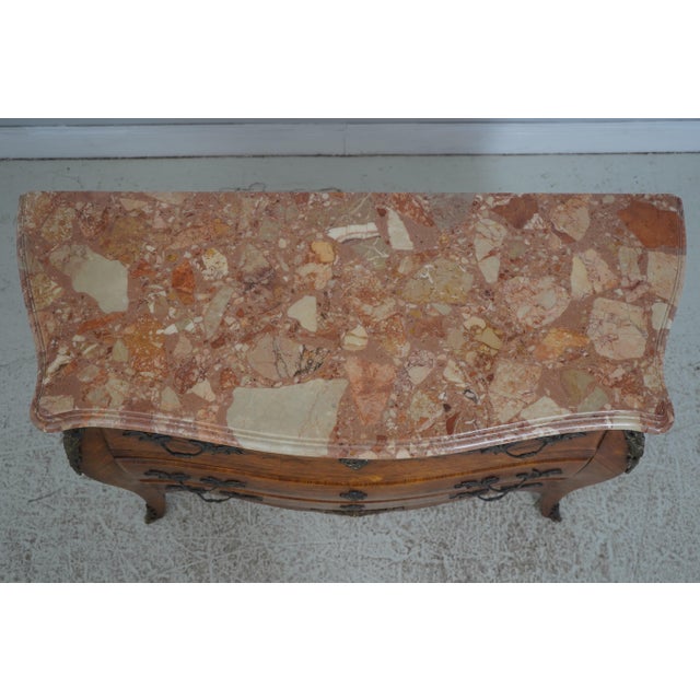 Vintage French Louis XV Style Bombe Marble Top Commode Chest For Sale In Philadelphia - Image 6 of 18