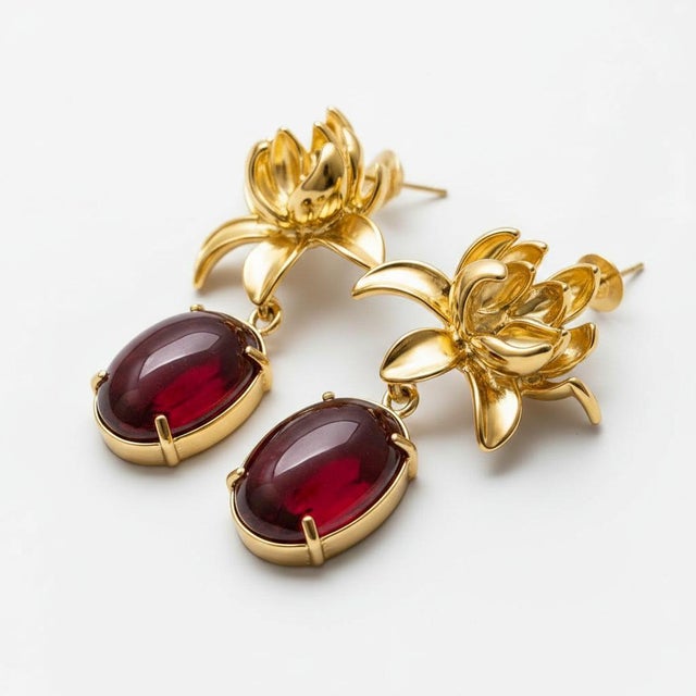 Lotus Garnet Drop Earrings, Pair For Sale - Image 4 of 7
