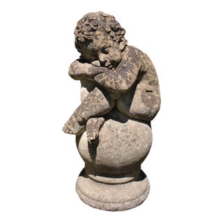 Mid-20th Century English Cast Stone Figure of a Sleeping Boy on a Ball For Sale