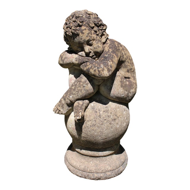 Mid-20th Century English Cast Stone Figure of a Sleeping Boy on a Ball For Sale