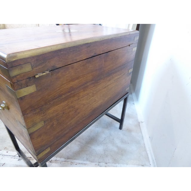 Antique Camphorwood Campaign Box on Stand For Sale - Image 4 of 5