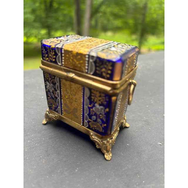 Art Deco Gilt and Enameled Cobalt Blue Trinket Box For Sale - Image 3 of 9