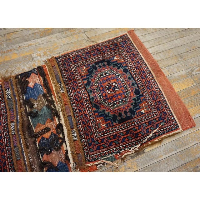 Navy Blue 1900s Blue Navy Medallion Tribal Antique Persian Double Saddle-Bag Carpet 2'4" X 4'9" Carpet Rug For Sale - Image 8 of 12