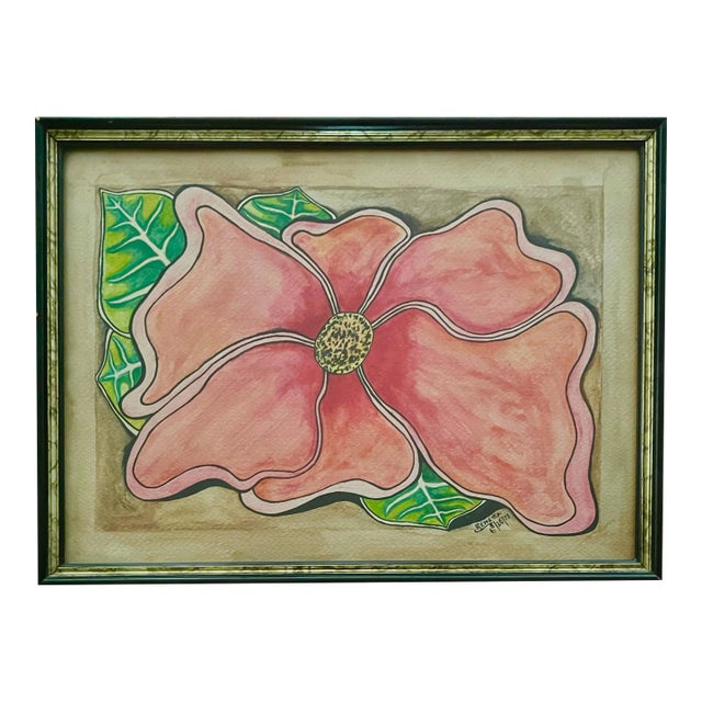 70s Watercolor Painting Floral Art For Sale