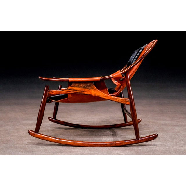 Burnt Orange Rocking Chair in Rosewood & Leather, Liceu De Artes, 1960s For Sale - Image 8 of 15