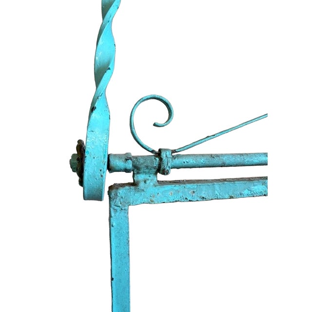 Antique Iron Mercantile Hanging Sign Frame in Turquoise For Sale - Image 9 of 18