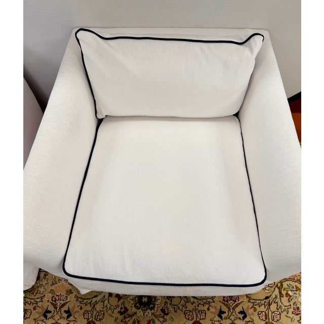 Serena & Lily Pair of Serena & Lily White Slipcovered Swivel Club Chairs For Sale - Image 4 of 10