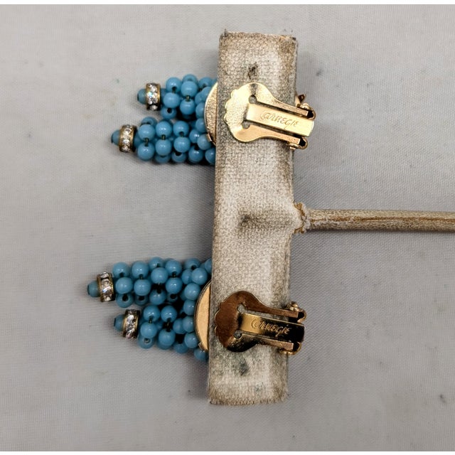 Vintage 1950s Signed Hattie Carnegie Goldtone Faux-Turquoise Beaded Clip Earrings-2 Pieces For Sale In Philadelphia - Image 6 of 7