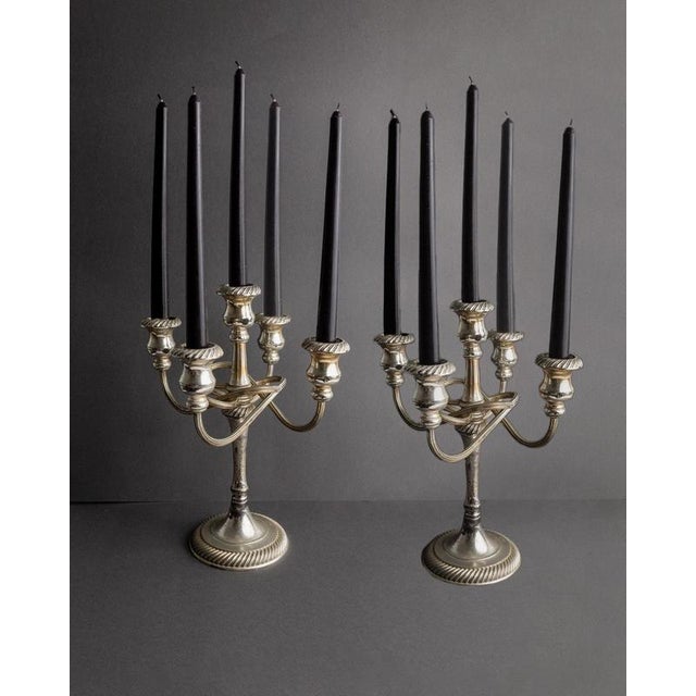 Large Vintage Curved Silver-Plated 5-Arm Candleholders, 1950s, Set of 2 For Sale - Image 11 of 11