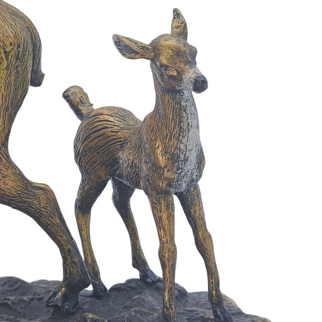 Metal Bronze Deer Group Sculpture on Black Marble Base — Stag and Wildlife Figurine For Sale - Image 7 of 10