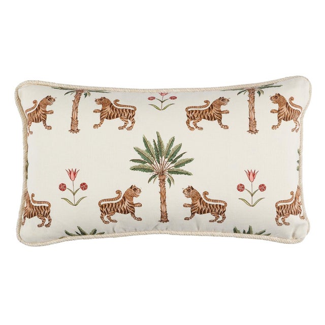 Boho Chic Schumacher Tiger Palm 24" Lumbar Pillow in Crimson For Sale - Image 3 of 3