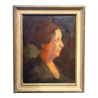 French Portrait Painting of a Woman in Profile, Oil on Canvas, Signed Jean-Jacques Henner. For Sale
