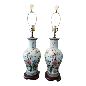Pair of Mid-Century Vintage Chinese Porcelain Lamps