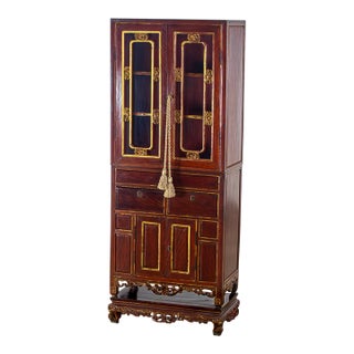 Late 19th to Early 20th Century Chinese Hand Carved & Gilded 3 Part Stacking Display or China Cabinet For Sale