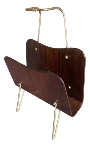 Vintage Magazine Rack in Beech & Brass