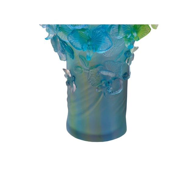 Art Deco Purple Blue Green Crystal Glass Orchid Blossom Vase Display Art For Sale - Image 3 of 13