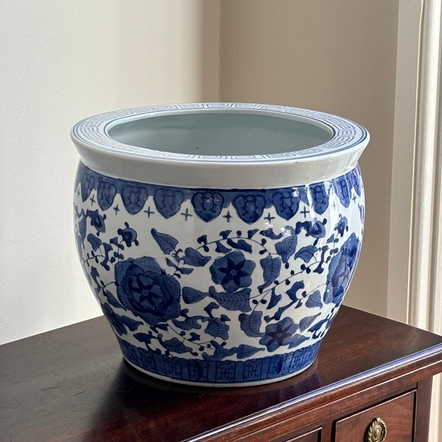 Ceramic 1980s Large Chinoiserie Fishbowl Style Porcelain Planter For Sale - Image 7 of 12