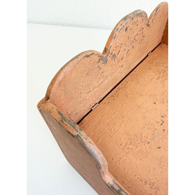 Salmon Primitive Wood Box With Scalloped Back For Sale - Image 8 of 14