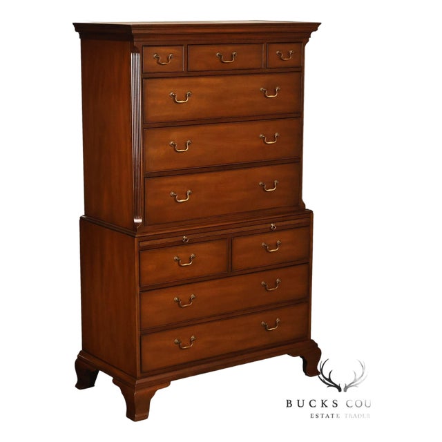 Kittinger Mahogany 10 Drawer Chippendale Style Chest-on-Chest Tall Dresser For Sale