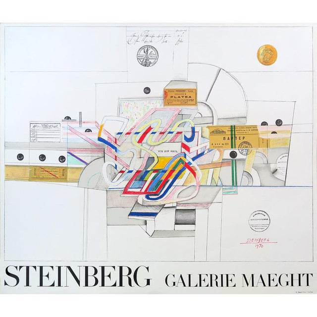 Modern Saul Steinberg, Galerie Maeght Poster on Vellum Paper, 1970s For Sale - Image 3 of 3