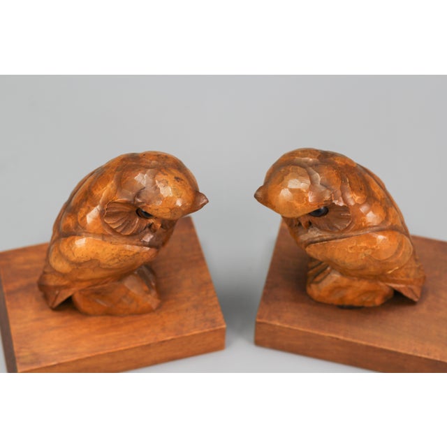 Hand Carved Owl Wooden Bookends, Germany, 1930s, Set of 2 For Sale - Image 12 of 18