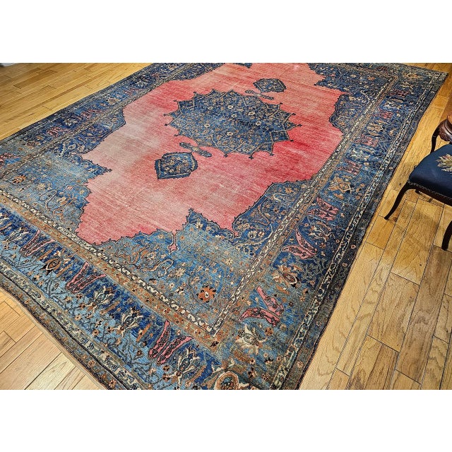 Textile 19th Century Oversized Persian Khorassan Rug, Hand-Knotted Wool, Floral Pattern, Red & Blue, 11x16 For Sale - Image 7 of 18