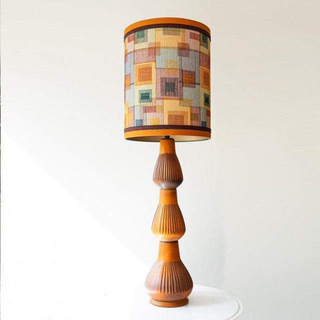 Orange Ceramic Floor or Table Lamp with Lampshade attributed to R. Houben, 1970s For Sale - Image 14 of 15