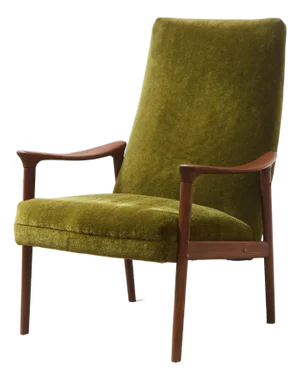 Mid 20th Century Styled After Solid Teak Westnofa Norway Olive Green Mohair Lounge Chair