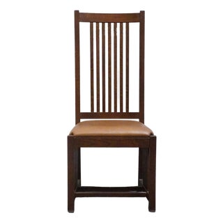 Canadel Furniture Solid Oak Mission Style Arts & Crafts Dining Side Chair W. Leather Seat 80110 - Made in Canada For Sale