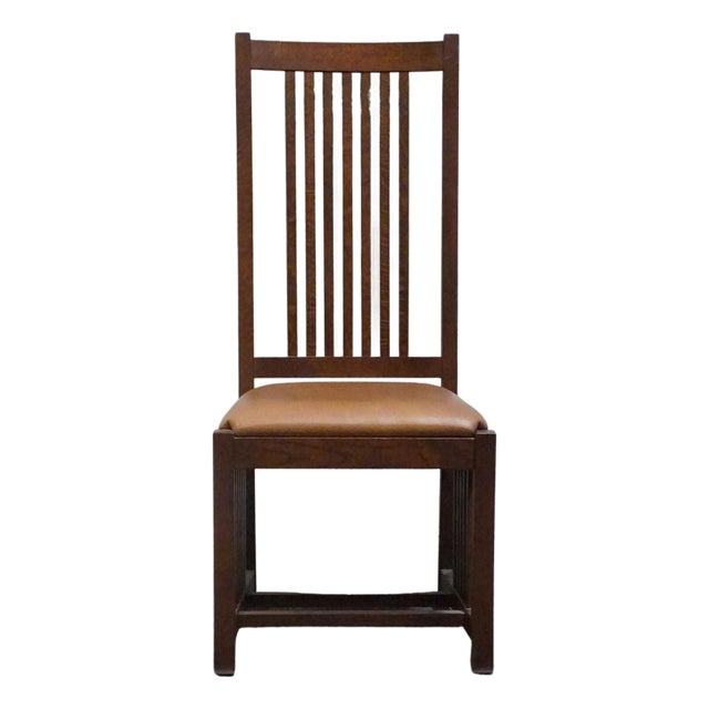 Canadel Furniture Solid Oak Mission Style Arts & Crafts Dining Side Chair W. Leather Seat 80110 - Made in Canada For Sale