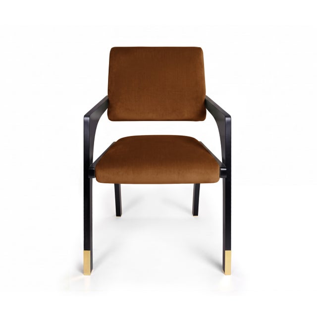 Contemporary Arches Dining Chair in Camel Cotton Velvet from Insidherland For Sale - Image 3 of 8