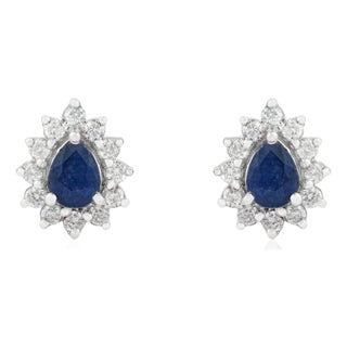 Blue Sapphire & Diamond Vintage Stud Earrings in 14k Gold- 2 Pieces For Sale