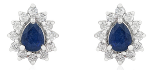 Blue Sapphire & Diamond Vintage Stud Earrings in 14k Gold- 2 Pieces