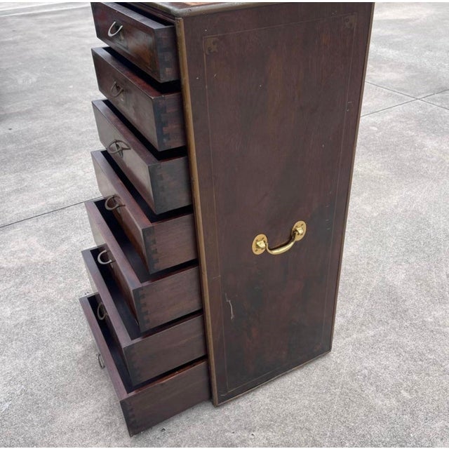 Wood Italian Campaign Style Brass Accent Inlay Lingerie Chest Dresser Chest Drawers For Sale - Image 7 of 10