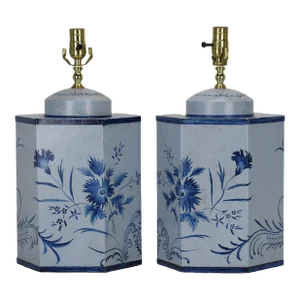 Pair Vintage Famille Rose Hexagon Style Tea Caddy Lamp