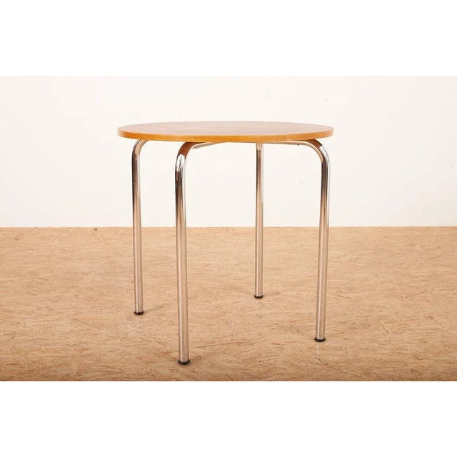 Bauhaus Steel Tube Table in Steel Frame Tube Chrome-Plated, Plate Plywood Stained Dark & Beech Wood Edge For Sale - Image 3 of 11