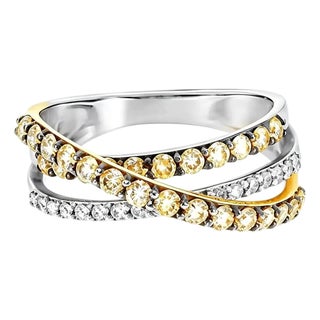 1970s 14K White Gold Champagne Diamond Wide Bridge Band Ring, Size 7 For Sale